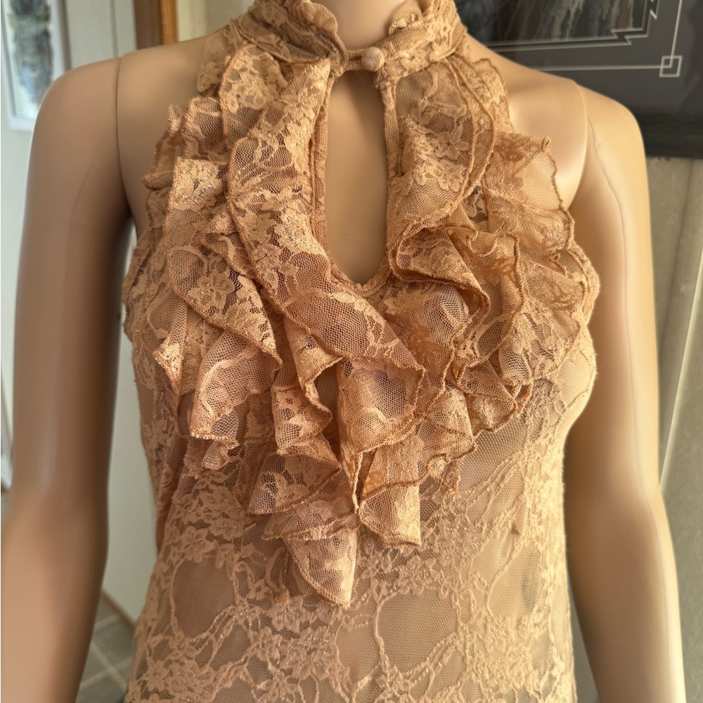 Chic Lace Ruffle Halter Top - Brown